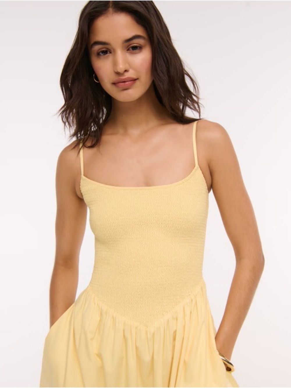 Abercrombie and Fitch Yellow Smocked Bodice Spaghetti Strap Dress